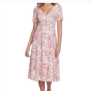 1. State Neo Renaissance Dress pink white floral button down midi dress 10 nwt